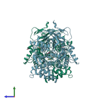 PDB entry 8dt7 coloured by chain, side view.