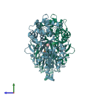 PDB entry 8dtc coloured by chain, side view.