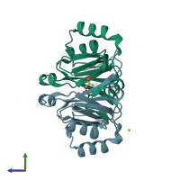 PDB entry 8e7q coloured by chain, side view.