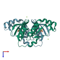 PDB entry 8e7q coloured by chain, top view.