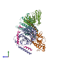 PDB entry 8e9x coloured by chain, side view.