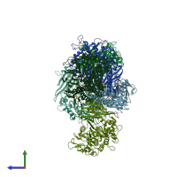 PDB entry 8ekg coloured by chain, side view.
