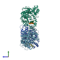 PDB entry 8eor coloured by chain, side view.