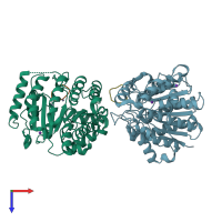 PDB entry 8eqi coloured by chain, top view.