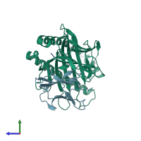 PDB entry 8esb coloured by chain, side view.