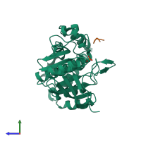 PDB entry 8exk coloured by chain, side view.