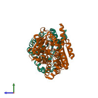 PDB entry 8eyp coloured by chain, side view.