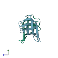 PDB entry 8ez6 coloured by chain, side view.