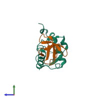 PDB entry 8f2p coloured by chain, side view.