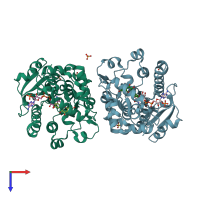 PDB entry 8fev coloured by chain, top view.