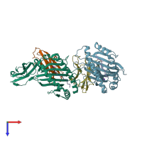 PDB entry 8fhu coloured by chain, top view.