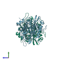 PDB entry 8fjd coloured by chain, side view.