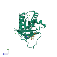 PDB entry 8fmk coloured by chain, side view.