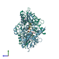 PDB entry 8fux coloured by chain, side view.
