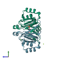 PDB entry 8g7g coloured by chain, side view.