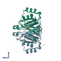 PDB entry 8g7h coloured by chain, side view.