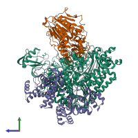 PDB entry 8g99 coloured by chain, side view.