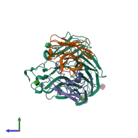 PDB entry 8gat coloured by chain, side view.