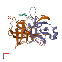 PDB entry 8gch coloured by chain, top view.