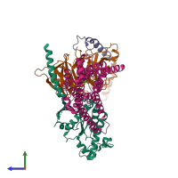 PDB entry 8ge2 coloured by chain, side view.