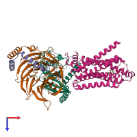 PDB entry 8ge2 coloured by chain, top view.