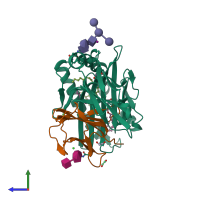 PDB entry 8gle coloured by chain, side view.