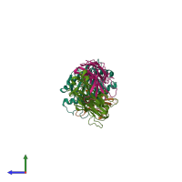 PDB entry 8gon coloured by chain, side view.