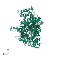 PDB entry 8gpb coloured by chain, side view.