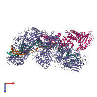 PDB entry 8gs2 coloured by chain, top view.