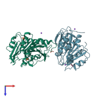 PDB entry 8h5j coloured by chain, top view.