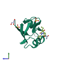 PDB entry 8hck coloured by chain, side view.