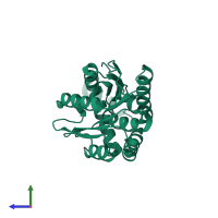 PDB entry 8hea coloured by chain, side view.