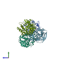 PDB entry 8hgu coloured by chain, side view.