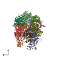 PDB entry 8hsl coloured by chain, side view.