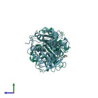 PDB entry 8ibm coloured by chain, side view.