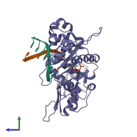 PDB entry 8icl coloured by chain, side view.