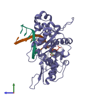 PDB entry 8icw coloured by chain, side view.