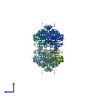 PDB entry 8imb coloured by chain, side view.