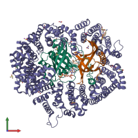 PDB entry 8itv coloured by chain, front view.