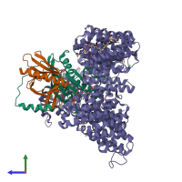 PDB entry 8itv coloured by chain, side view.