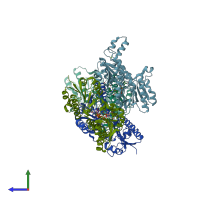 PDB entry 8j3o coloured by chain, side view.