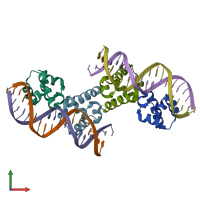 PDB entry 8jfr coloured by chain, front view.
