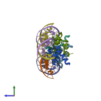 PDB entry 8jfr coloured by chain, side view.