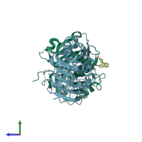 PDB entry 8jmp coloured by chain, side view.