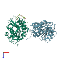 PDB entry 8jmp coloured by chain, top view.