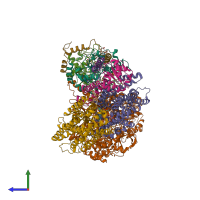 PDB entry 8k9f coloured by chain, side view.