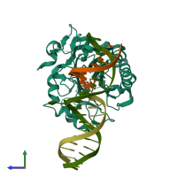 PDB entry 8ka5 coloured by chain, side view.