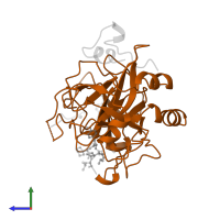 Thrombin heavy chain in PDB entry 8kme, assembly 1, side view.
