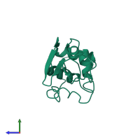 PDB entry 8lyz coloured by chain, side view.