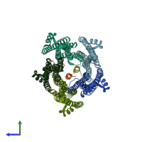 PDB entry 8odt coloured by chain, side view.